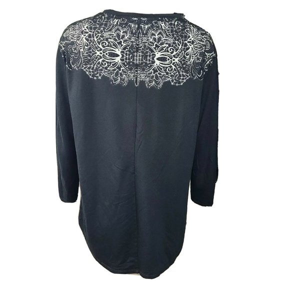 Ava & Viv Top Womens Plus Sz X Solid All Black Silver Glitter Embroidered Detail - Picture 3 of 6